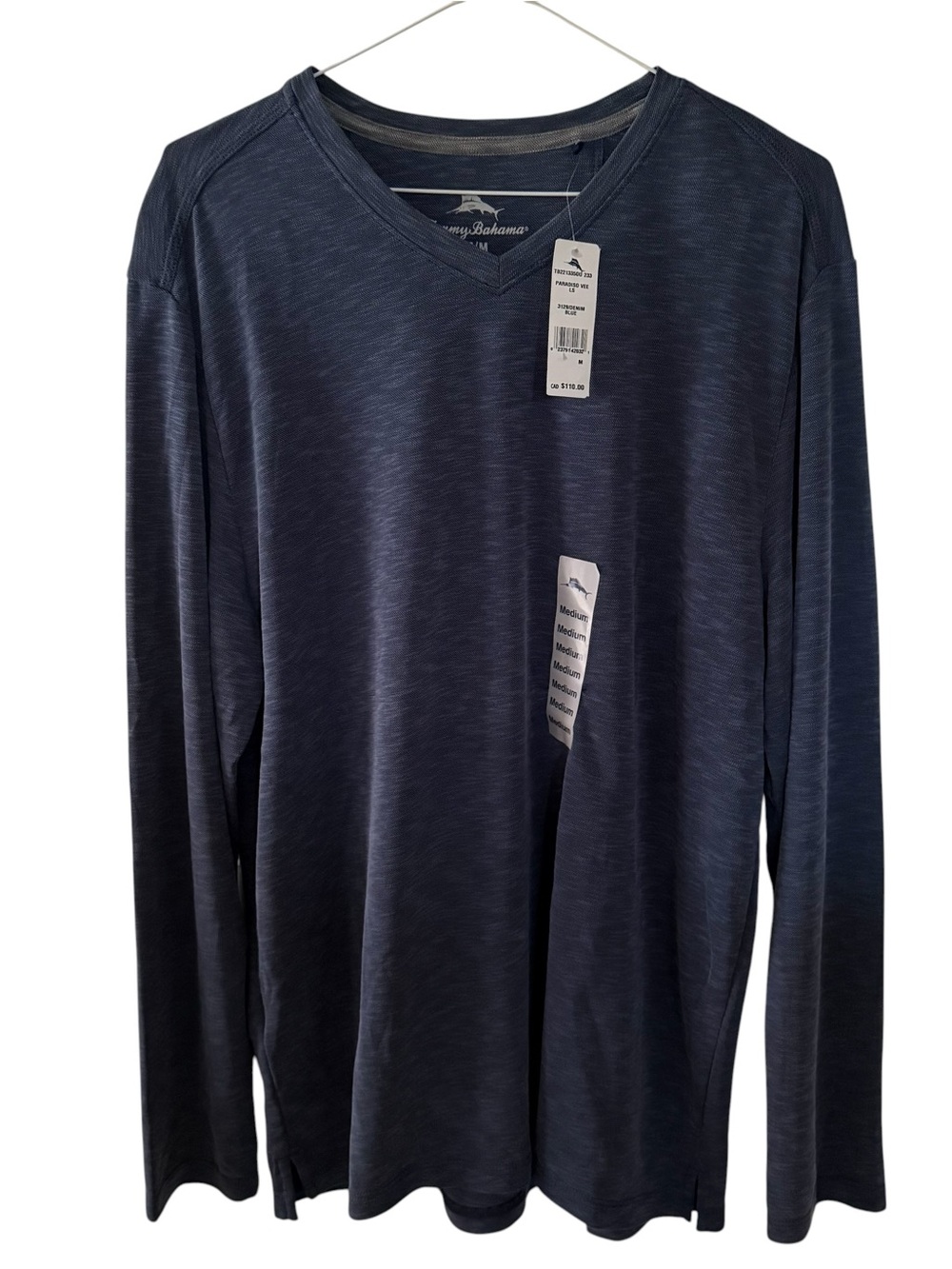 Tommy Bahama Paradiso Men’s Navy Blue V-Neck Long Sleeve Shirt Size Medium